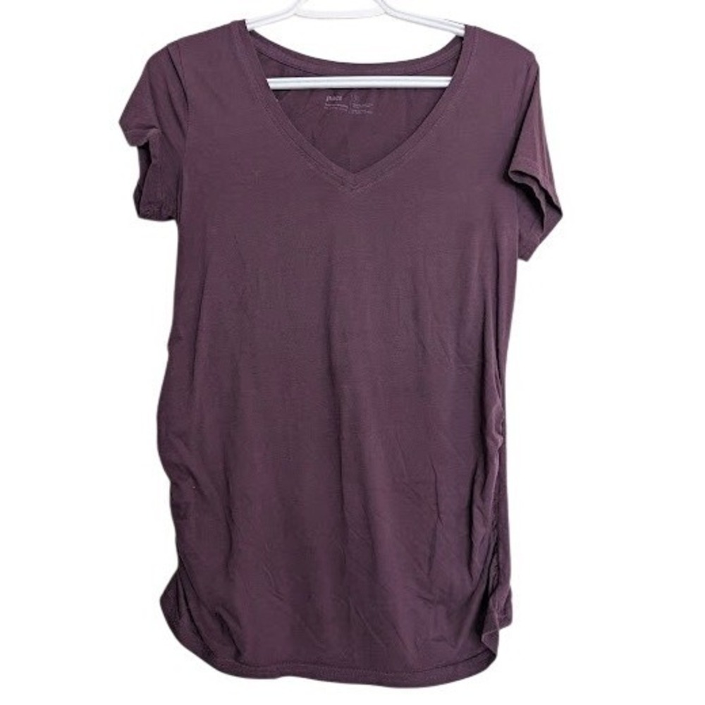 Pact Organic Cotton Maternity V-Neck Ruched Side T-Shirt Purple Heather Small